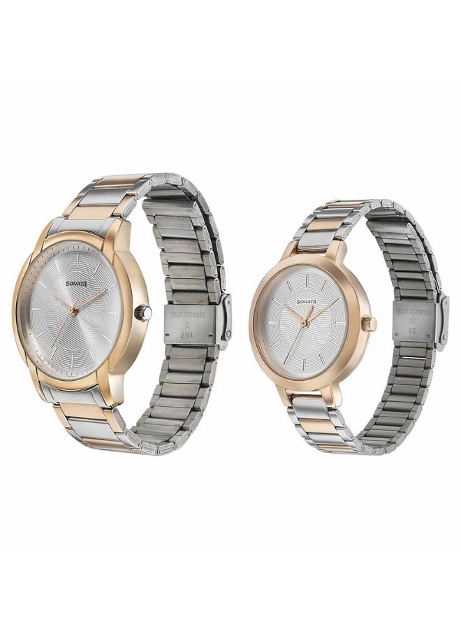 سوناتا Quartz Analog Silver Dial Metal Strap Watch for Couple - Image 2