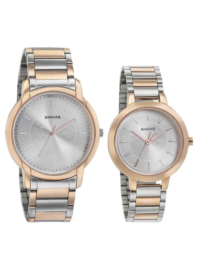 سوناتا Quartz Analog Silver Dial Metal Strap Watch for Couple - Image 1