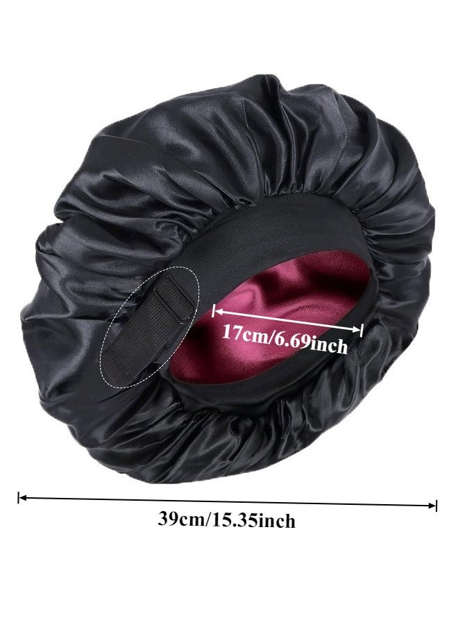 1PC Reversible Silk Satin Sleep Bonnet for Women - Double Layer Lined Hair Cap with Adjustable Buckle & Secure Elastic Band, 30cm Diameter, Nighttime Hair Protection for Natural Curly Hair, Comfortable Sleep Hair Cover - Image 2