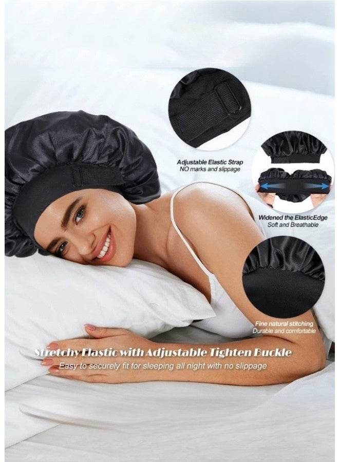 1PC Reversible Silk Satin Sleep Bonnet for Women - Double Layer Lined Hair Cap with Adjustable Buckle & Secure Elastic Band, 30cm Diameter, Nighttime Hair Protection for Natural Curly Hair, Comfortable Sleep Hair Cover - Image 3