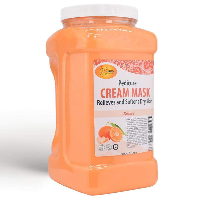 SPA REDI - Body and Foot Cream Mask, Mandarin, 128 Oz - Pedicure Massage for Tired Feet and Body, Hydrating, Fresh Skin - Infused with Hyaluronic Acid, Amino Acids, Panthenol, Comfrey Extract - Image 1