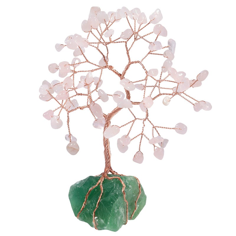 Rockcloud rockcloud Crystal Money Tree with Irregular Raw Fluorite Cluster Base, Copper Wire Lucky Bonsai Tree for - Image 1