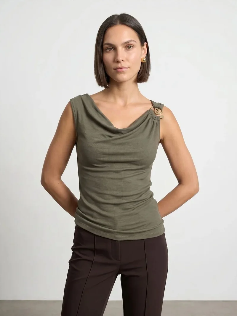 ديلفين Dilvin Sleeveless Cowl Neck Shell Top