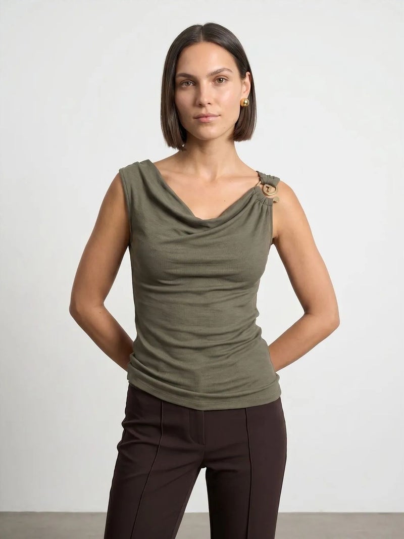 DILVIN Sleeveless Cowl Neck Shell Top - Image 1