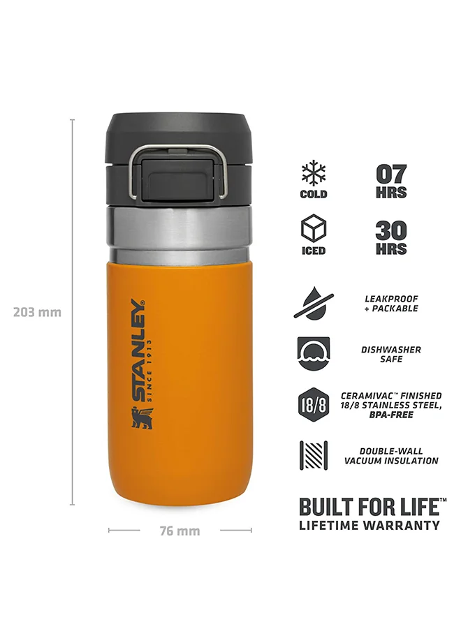 Stanley Stanley Quick Flip Water Bottle .47L / 16OZ Saffron â€“ Leakproof | Stainless Steel Water Bottle | Push Button Locking Lid | BPA FREE | Cup Holder Compatible | Dishwasher safe | Lifetime Warranty
