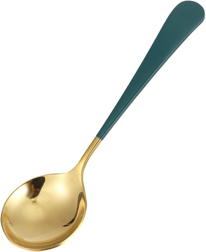 Green Stainless Steel Soup Spoons 5Pcs Ergonomic Handle Tablespoon Cutlery Dishwasher Safe - Image 1