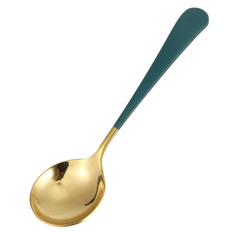 Green Stainless Steel Soup Spoons 5Pcs Ergonomic Handle Tablespoon Cutlery Dishwasher Safe - Image 2