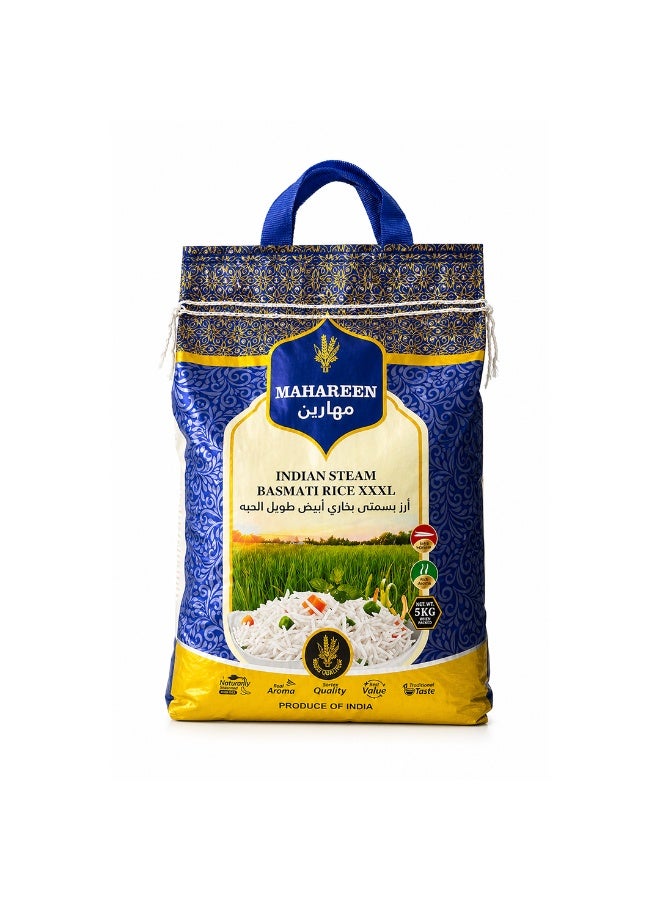 Mahareen Indian Steam Basmati Rice XXL – Premium Extra Long Grain – 5kg - Image 1