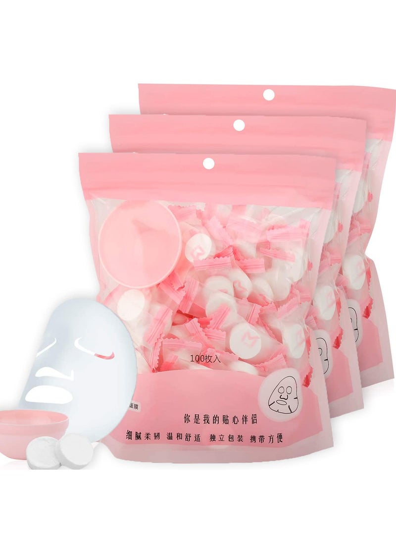 Pormasbenzer DIY 3 Packs300PCS Compressed Facial Mask Grain Skin Care Dry Sheet Mask Paper Natural Face Cotton Mask Sheet With Free Mask Bowl 300 Pieces 