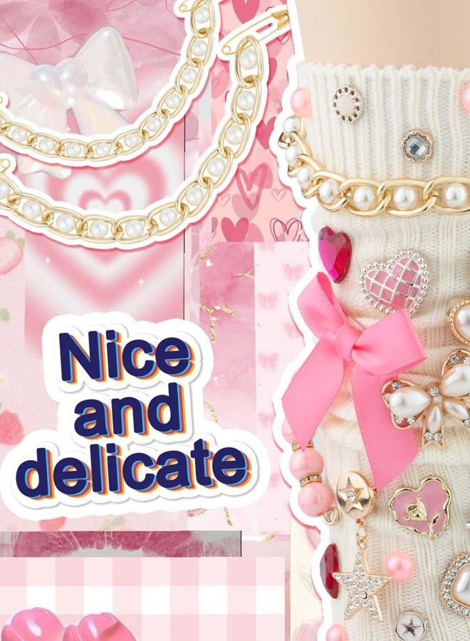 DoDoBeads 87 Pcs Junk Socks Charms Kit, Gold and Pink Charms for Socks, Brooches and Pins for Women, ShoeCharms with Bows, Sneakers DIY Kit with Pearls Rhinestones Chains - Image 2