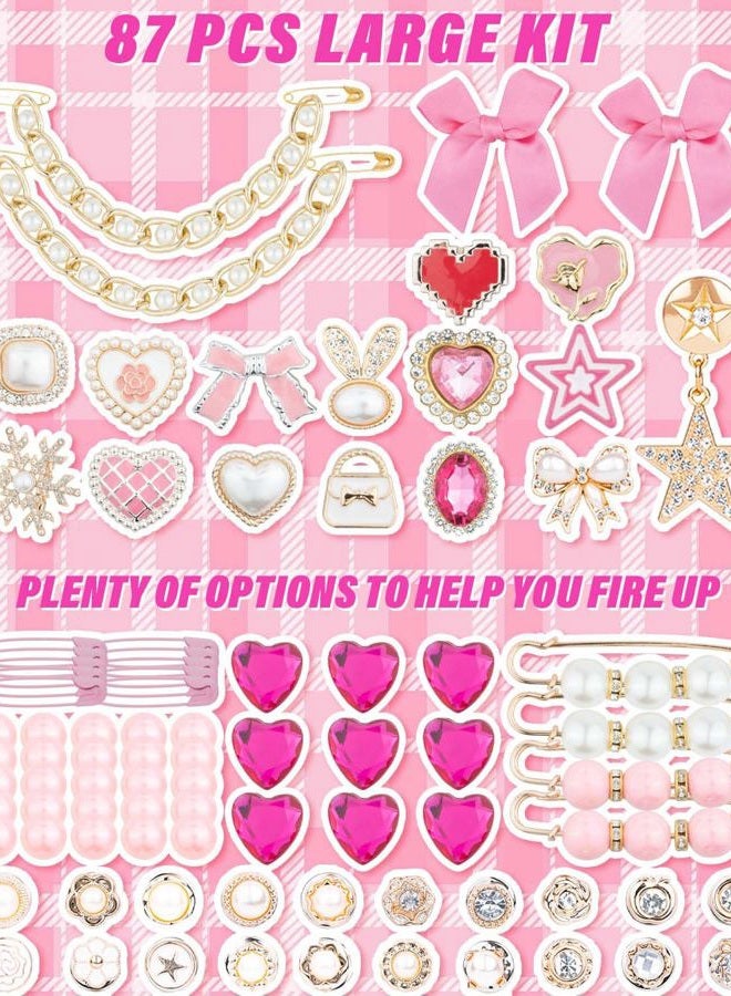 DoDoBeads 87 Pcs Junk Socks Charms Kit, Gold and Pink Charms for Socks, Brooches and Pins for Women, ShoeCharms with Bows, Sneakers DIY Kit with Pearls Rhinestones Chains - Image 5