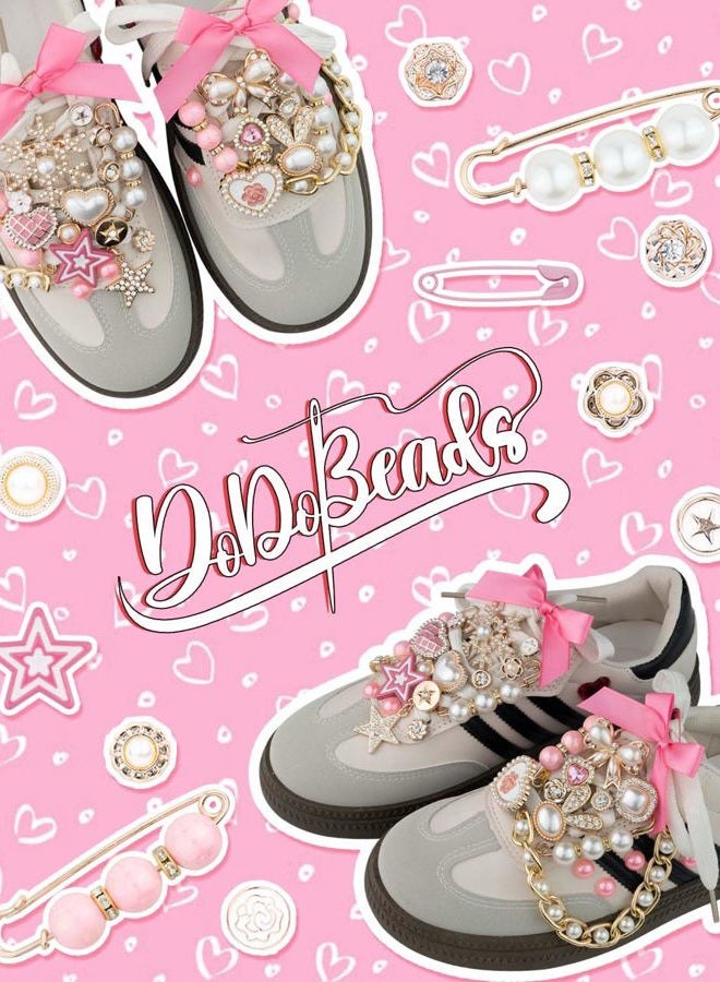 DoDoBeads 87 Pcs Junk Socks Charms Kit, Gold and Pink Charms for Socks, Brooches and Pins for Women, ShoeCharms with Bows, Sneakers DIY Kit with Pearls Rhinestones Chains - Image 3
