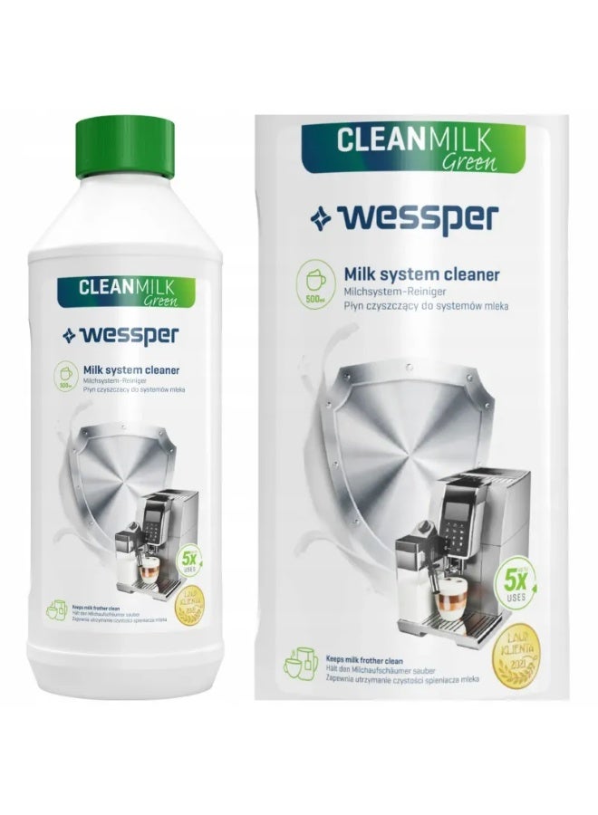 سائل تنظيف نظام الحليب من ويسبر CleanMilk Green سعة 500 مل — لتنظيف أنظمة تبخير الحليب في ماكينات القهوة - Image 1