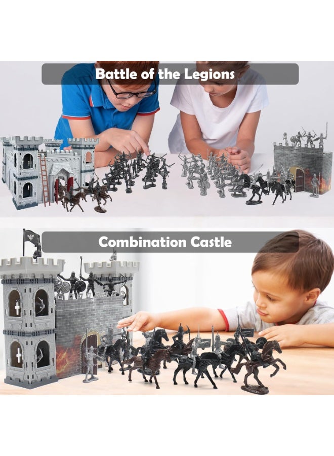 Soofam Medieval Castle Knight Toy Soldier Army Figurines, DIY Assembled Cavalry, Arrow Tower,8 Knights and 8 Horse, 36 Soldiers, Simulated Siege War of Attack Castle Toy for Boys - Image 5