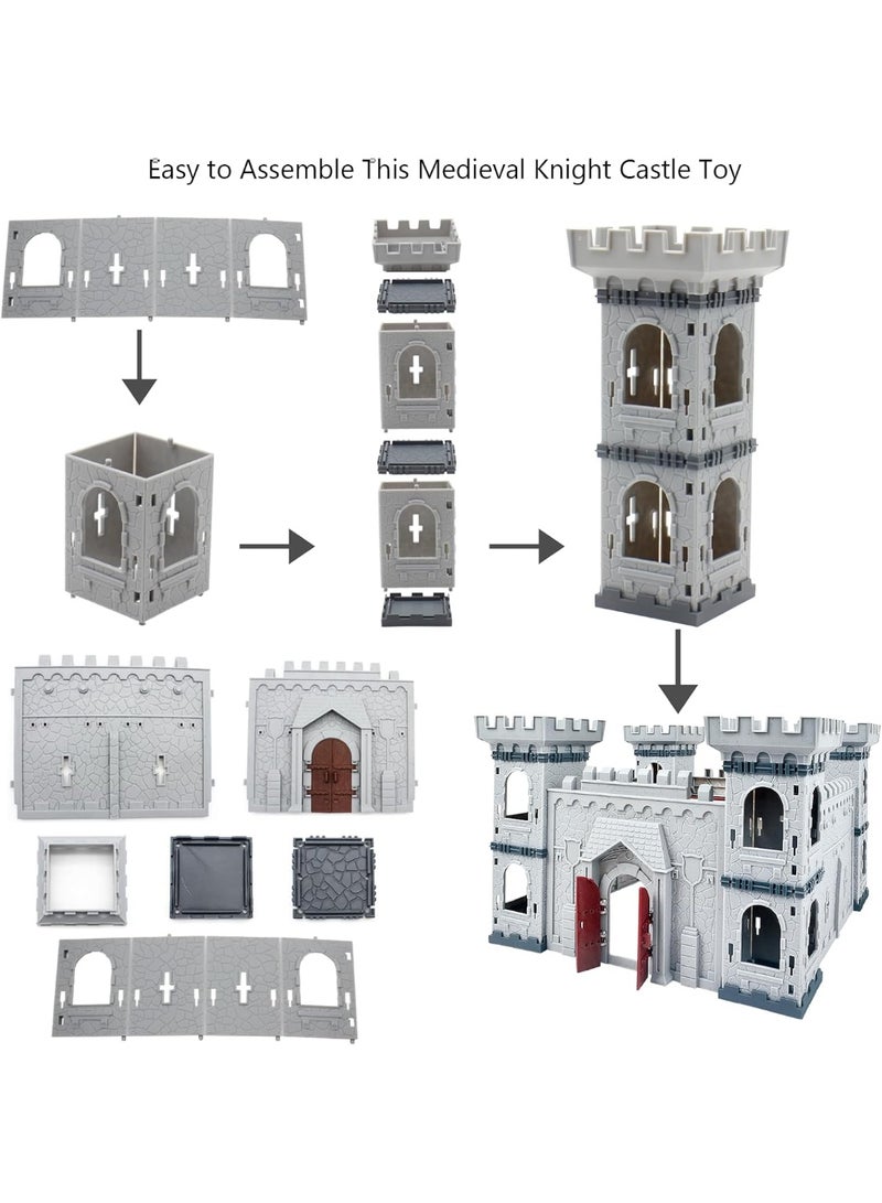 Soofam Medieval Castle Knight Toy Soldier Army Figurines, DIY Assembled Cavalry, Arrow Tower,8 Knights and 8 Horse, 36 Soldiers, Simulated Siege War of Attack Castle Toy for Boys - Image 4
