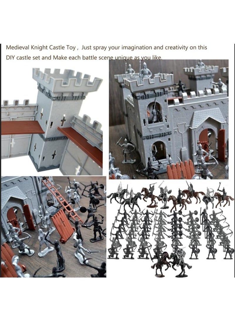 Soofam Medieval Castle Knight Toy Soldier Army Figurines, DIY Assembled Cavalry, Arrow Tower,8 Knights and 8 Horse, 36 Soldiers, Simulated Siege War of Attack Castle Toy for Boys - Image 3