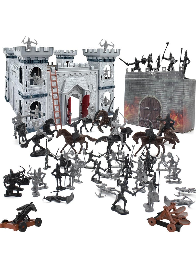 Soofam Medieval Castle Knight Toy Soldier Army Figurines, DIY Assembled Cavalry, Arrow Tower,8 Knights and 8 Horse, 36 Soldiers, Simulated Siege War of Attack Castle Toy for Boys - Image 1