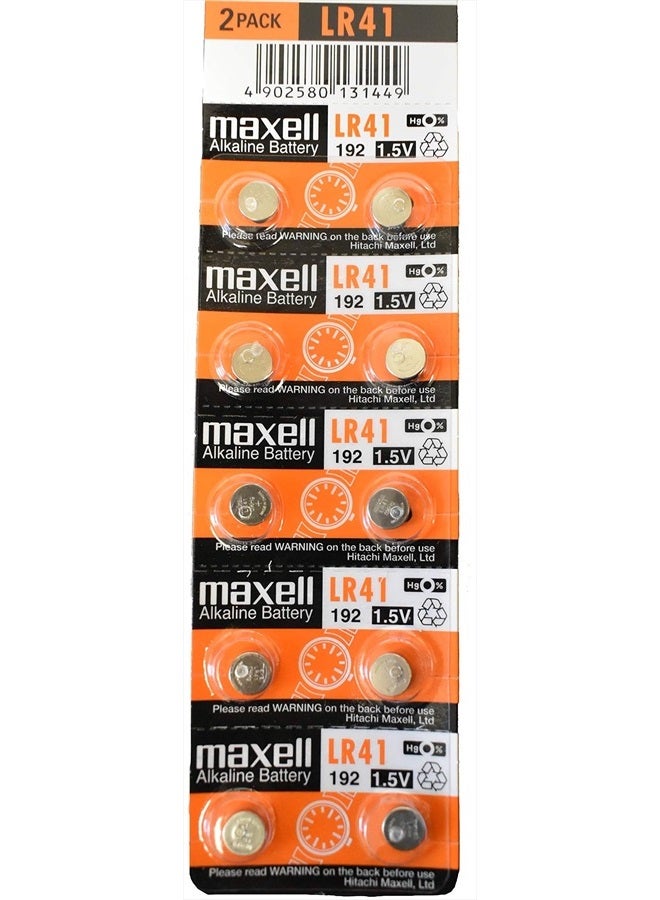 Maxell Batteries LR41 (192, AG3) Alkaline Button Size Battery, On Tear Strip (Pack of 10) - Image 2