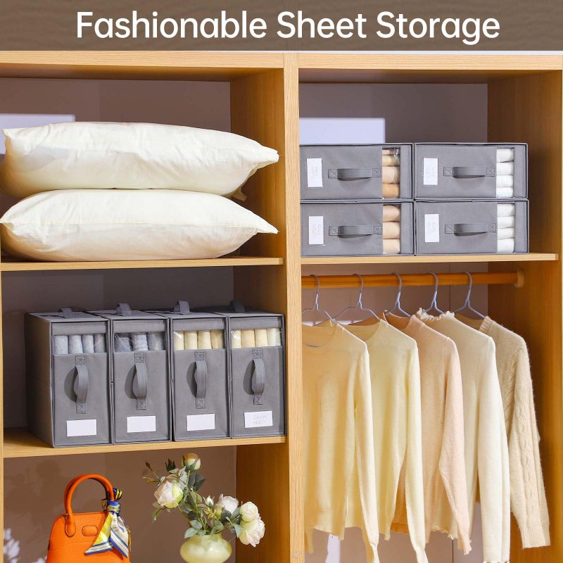 Freebat Bed Sheet Organizers and Storage,8 Pack Linen Closet Organizers and Storage, Foldable Bedding Storage for Bedsheets, - Image 4