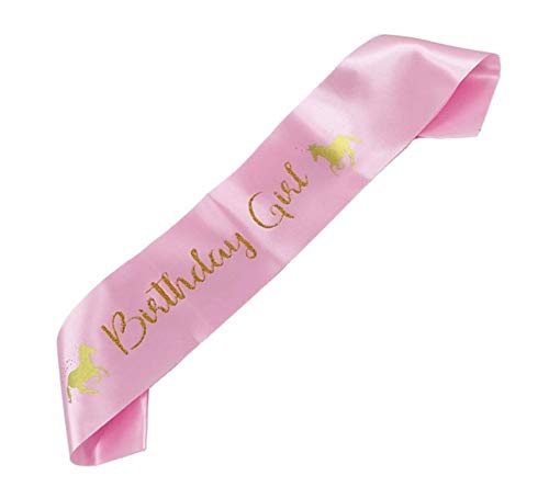 Party Propz Unicorn Birthday Pink Sash (Satin)- Glitter Gold sash for Girls Unicorns Party, Decoration,Rainbow Theme Can use with Our Banners Balloons Foil Curtain Birthdays Combo Pinata - Image 1