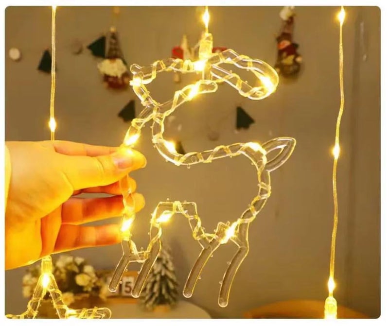 The Purple Tree Decorative Christmas Reindeer Curtain Lights for Christmas (2.5 mtr, 138 LED, 5+5), Warm White Curtain String Lights with 8 Flashing Modes, Decoration for Christmas - Image 2
