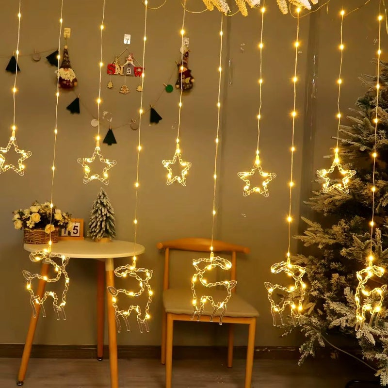 The Purple Tree Decorative Christmas Reindeer Curtain Lights for Christmas (2.5 mtr, 138 LED, 5+5), Warm White Curtain String Lights with 8 Flashing Modes, Decoration for Christmas - Image 5