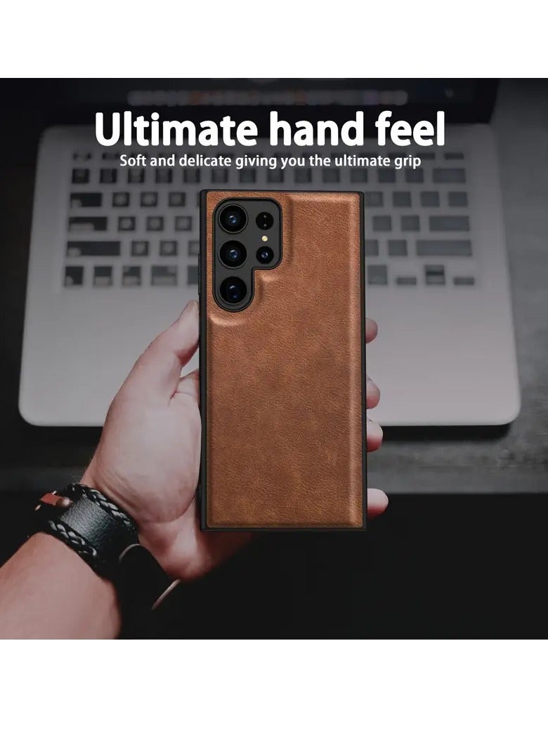 TWEGGON Samsung Galaxy S24 Ultra Leather Case Protective Leather Case for Samsung Galaxy S24 Ultra Brown  - Image 2