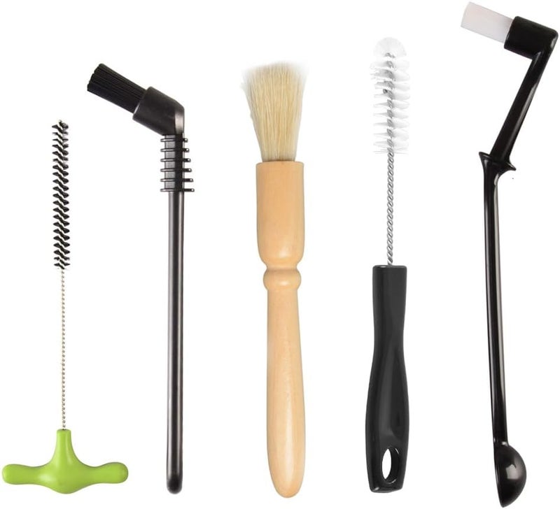 CAFEMASY Espresso Machine Cleaning Brush Set - 5 Pieces Coffee Cleaning Brush Natural Bristles Wooden Brush for Coffee Grinder and Nylon Brush for Espresso Machine Cleaning - Image 1
