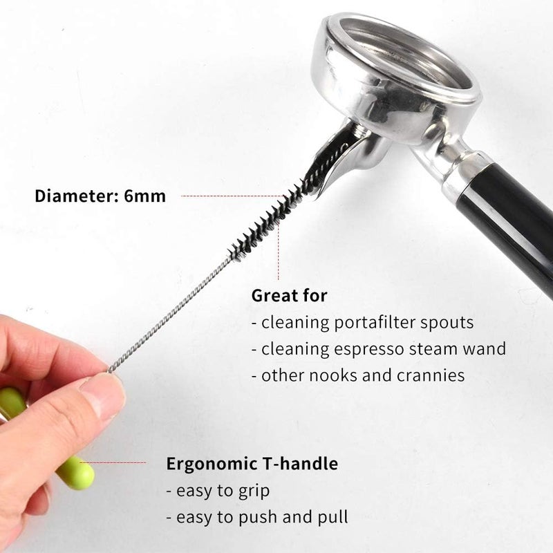 CAFEMASY Espresso Machine Cleaning Brush Set - 5 Pieces Coffee Cleaning Brush Natural Bristles Wooden Brush for Coffee Grinder and Nylon Brush for Espresso Machine Cleaning - Image 4