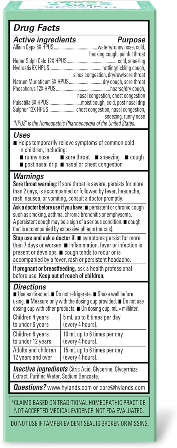 Hyland's Kids Cold and Cough Nighttime Cough Syrup Medicine for Kids Ages 2 and up Decongestant Sore Throat relief and Sleeplessness Relief of Common Cold Symptoms 4 Fl Oz - Image 5