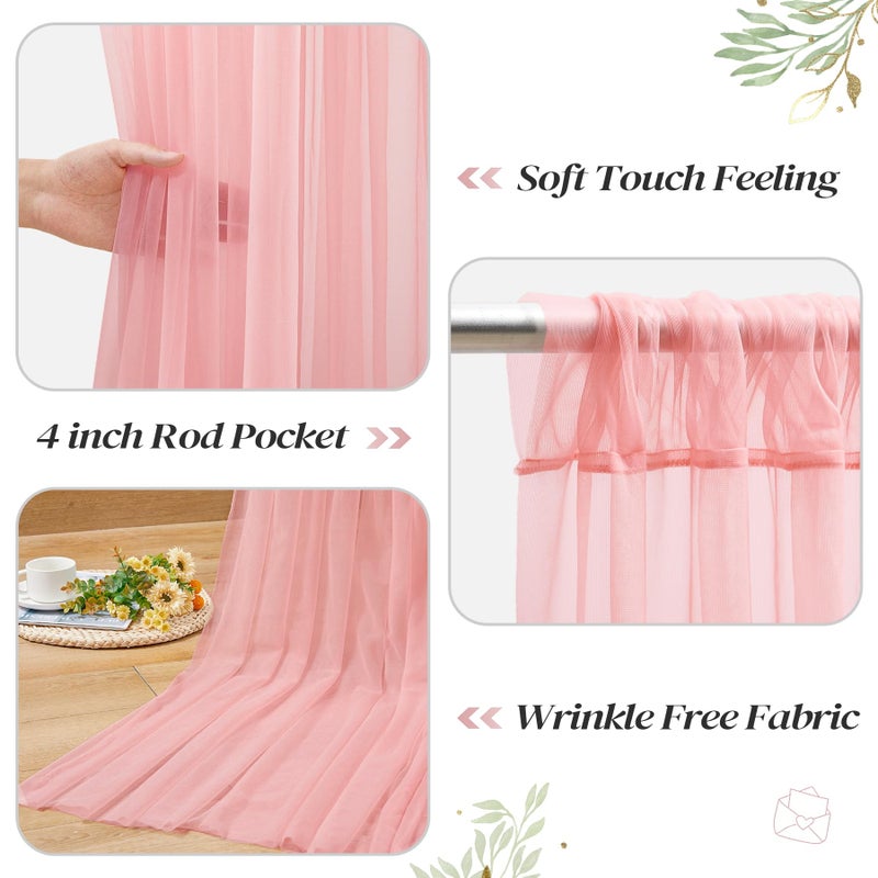 Shillance 10ft x 10ft Dusty Rose Backdrop Curtain with Lights String for Parties, Sheer Tulle Wedding Photo Backdrops Drapes for Baby Shower Birthday Party Decorations Background for Photography - Image 5