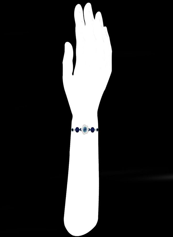 Mahi Rhodium Plated Blue and White Meenakari Work Floral Evil Eye Rakhi for Brother (RA1100730R) - Image 2