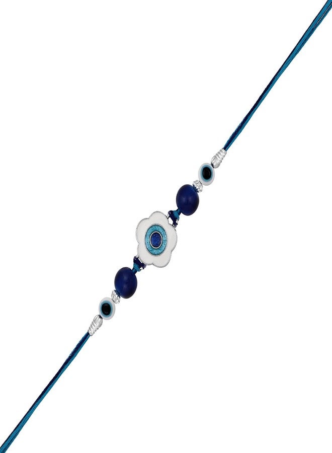 Mahi Rhodium Plated Blue and White Meenakari Work Floral Evil Eye Rakhi for Brother (RA1100730R) - Image 3
