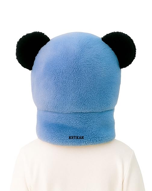 KETKAR Winter Woolen Kids Cap with Ear & Neck Protection | Panda Design Beanie Hat for Boys & Girls (Age 2–5 Years) – Blue, 1 Count - Image 2