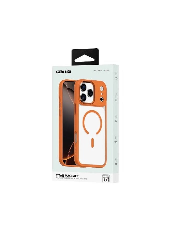 GREEN LION iPhone 17 Pro MagSafe Titan Case with High Grade Protection & Metal Buttons / Camera Protection / Comfortable Grip / Anti-Scratch / Drop Protection - Orange - Image 2