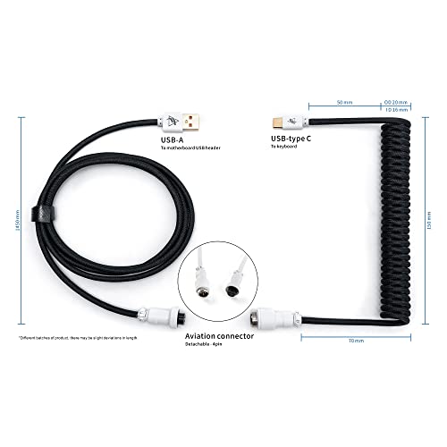 Formulamod Coiled USB C Keyboard Cable for Mechanical Keyboard, Coiled USB AviatorCable, Pro Double Sleeved Cable with Storage Bag. (Black) - Image 3
