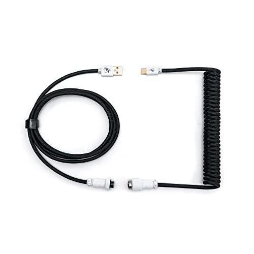 Formulamod Coiled USB C Keyboard Cable for Mechanical Keyboard, Coiled USB AviatorCable, Pro Double Sleeved Cable with Storage Bag. (Black) - Image 1