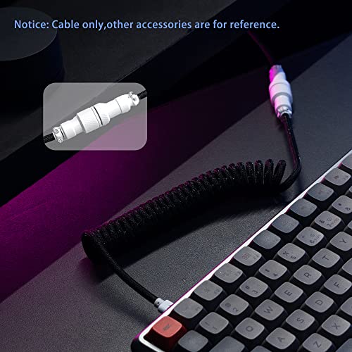 Formulamod Coiled USB C Keyboard Cable for Mechanical Keyboard, Coiled USB AviatorCable, Pro Double Sleeved Cable with Storage Bag. (Black) - Image 4