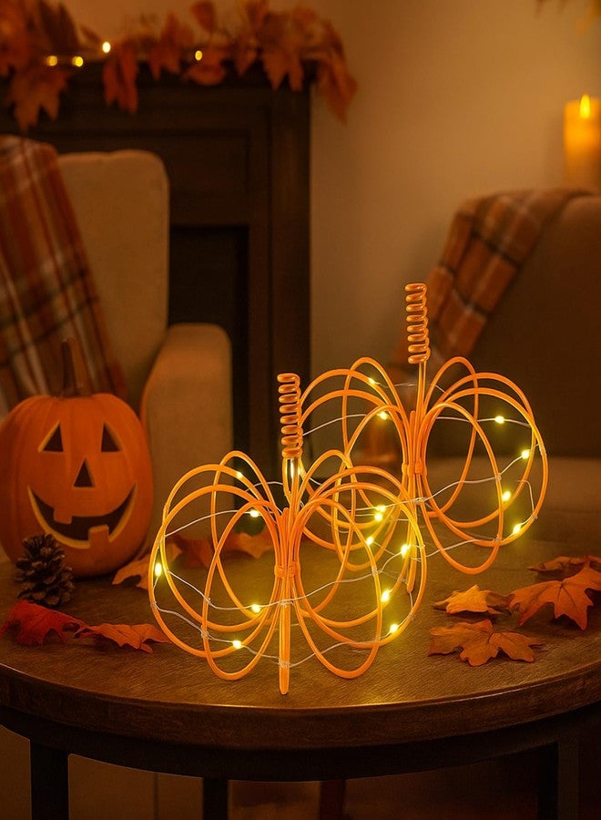 Glooglitter 2 Pack Thanksgiving Metal Wire Pumpkin Light up Decoration Fall Decoration Table Centerpiece Wire Pumpkin Decor with Lights Thanksgiving Autumn Wedding Accessories for Home Tabletop - Image 4