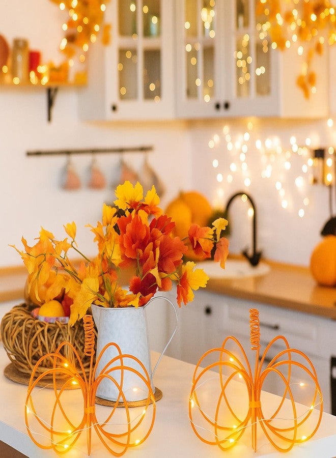 Glooglitter 2 Pack Thanksgiving Metal Wire Pumpkin Light up Decoration Fall Decoration Table Centerpiece Wire Pumpkin Decor with Lights Thanksgiving Autumn Wedding Accessories for Home Tabletop - Image 3