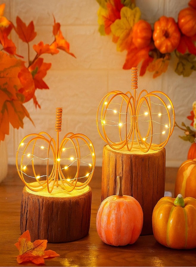 Glooglitter 2 Pack Thanksgiving Metal Wire Pumpkin Light up Decoration Fall Decoration Table Centerpiece Wire Pumpkin Decor with Lights Thanksgiving Autumn Wedding Accessories for Home Tabletop - Image 1