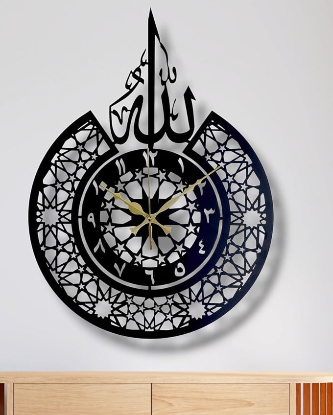 HEAVY METAL SURAH AL IKHLAS METAL ISLAMIC ANALOG CLOCK FOR LIVING ROOM BEDROOM OFFICE HOME AND HALL 45 CM X 45 CMBLACK