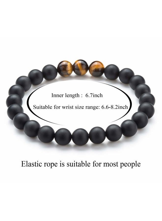 Hamoery Men Women 8mm Tiger Eye Stone Beads Bracelet Elastic Natural Stone Yoga Bracelet Bangle, 6.7 inches - Image 3