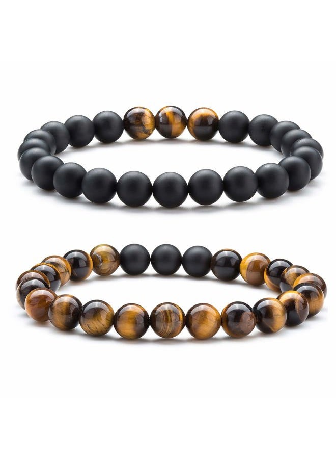 Hamoery Men Women 8mm Tiger Eye Stone Beads Bracelet Elastic Natural Stone Yoga Bracelet Bangle, 6.7 inches - Image 1