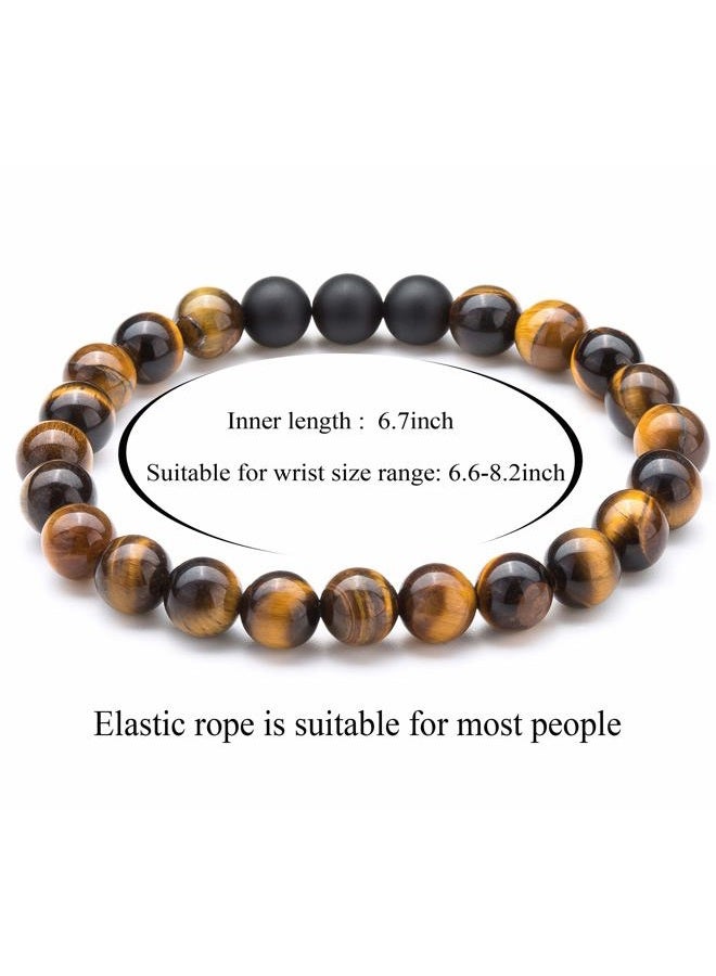 Hamoery Men Women 8mm Tiger Eye Stone Beads Bracelet Elastic Natural Stone Yoga Bracelet Bangle, 6.7 inches - Image 4