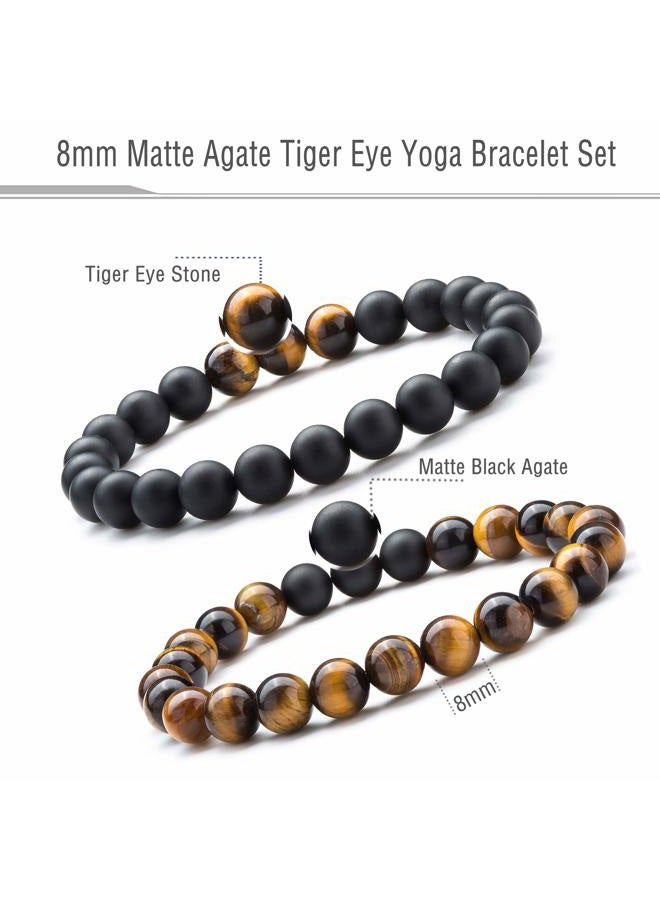 Hamoery Men Women 8mm Tiger Eye Stone Beads Bracelet Elastic Natural Stone Yoga Bracelet Bangle, 6.7 inches - Image 2