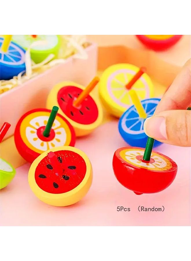 Wooden Fruit Shaped Spinning Tops 5Pcs Kids Party Favors Birthday Gifts - Image 1
