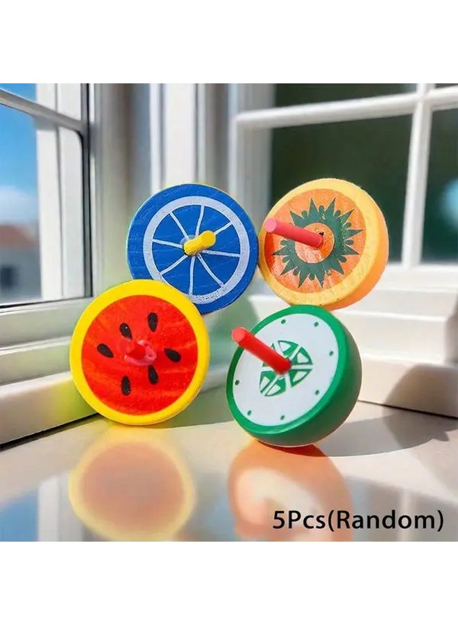 Wooden Fruit Shaped Spinning Tops 5Pcs Kids Party Favors Birthday Gifts - Image 3