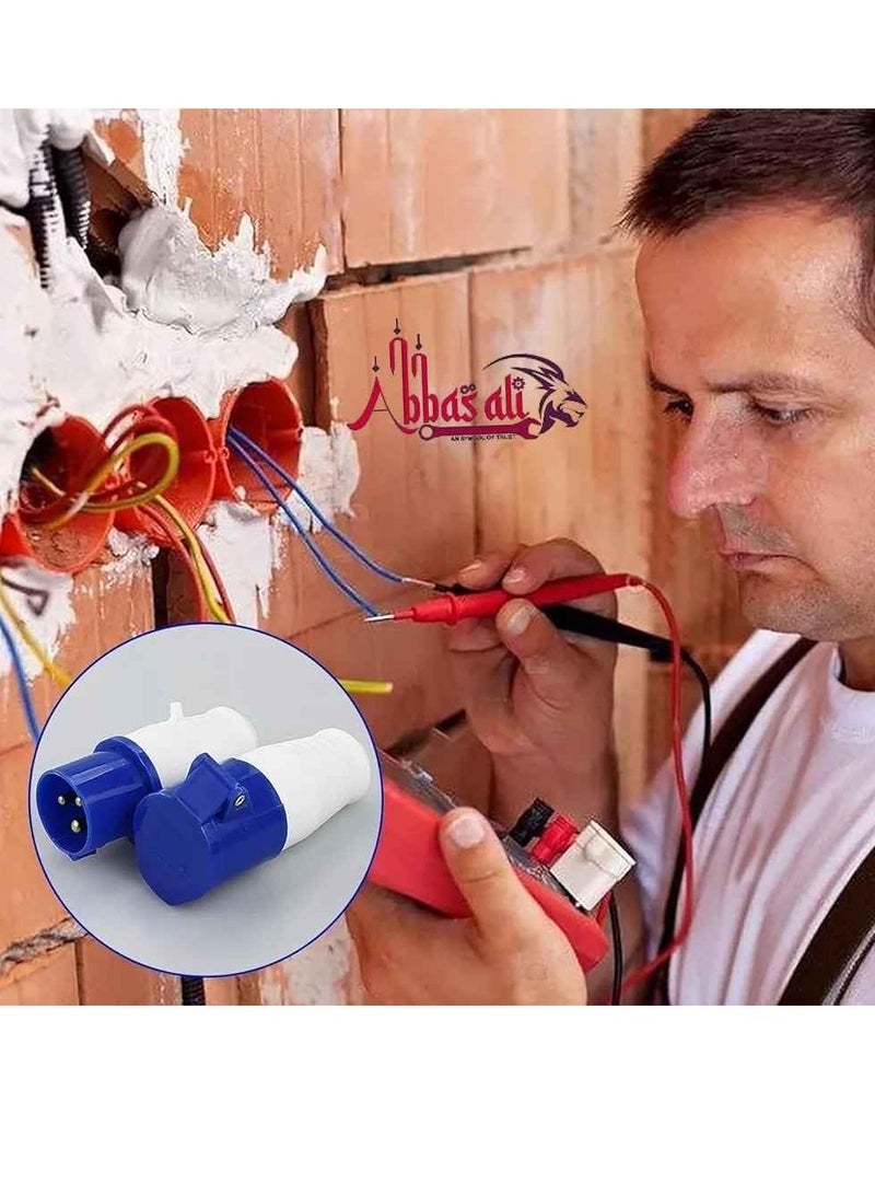 ABBASALI 16A 240V Site Trailing Plug & Socket 230V 16A 3 Pin PCE 240 Volt Blue Hook Up, Weather Proof Industrial Socket, IP44 Industrial 16A Plug & Sockets Blue With 1Pc Tester & 1Pair Gloves (6 Set)  - Image 3