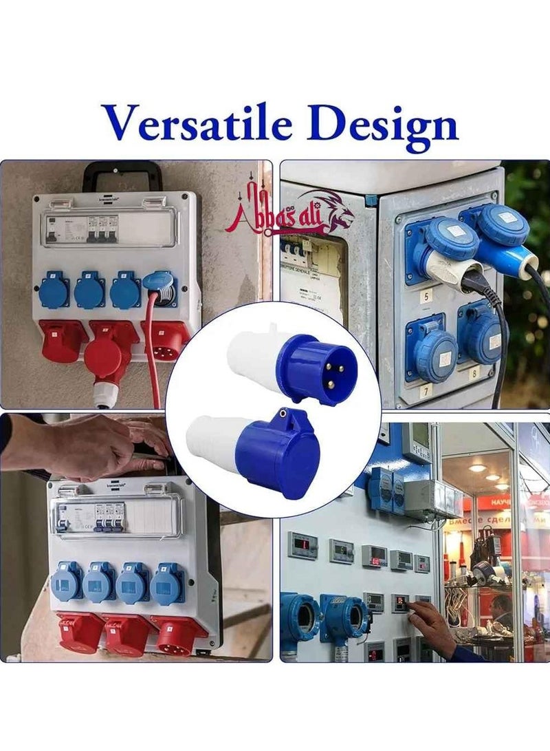 ABBASALI 16A 240V Site Trailing Plug & Socket 230V 16A 3 Pin PCE 240 Volt Blue Hook Up, Weather Proof Industrial Socket, IP44 Industrial 16A Plug & Sockets Blue With 1Pc Tester & 1Pair Gloves (6 Set)  - Image 4